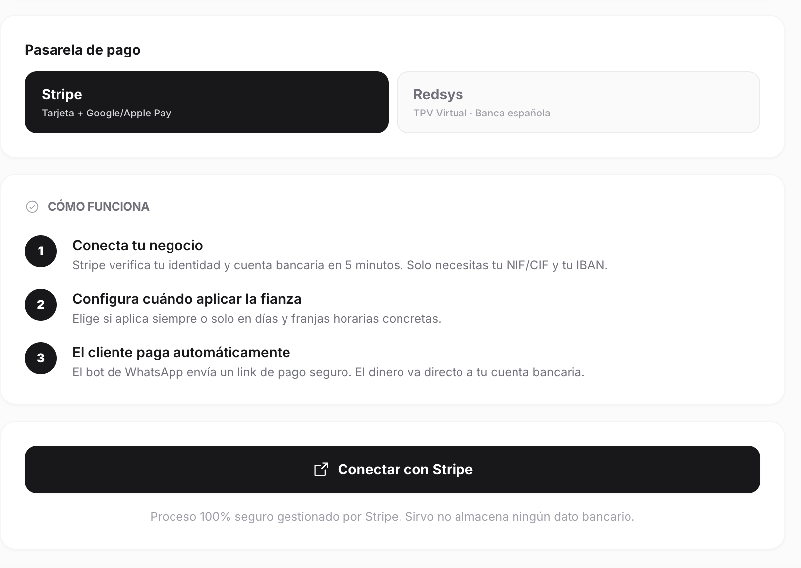 Haz clic en «Conectar con Stripe»